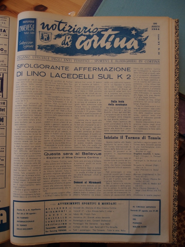 Il 26 agosto 1954 il Notiziario riporta l’impresa di Lino Lacedelli